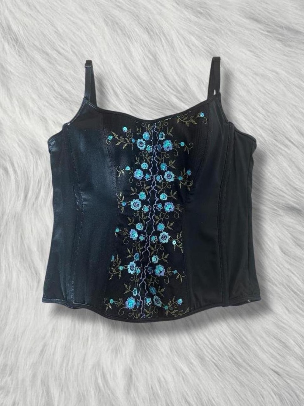 ✮ vintage victoria’s secret satin embroidered floral bustier top ✮